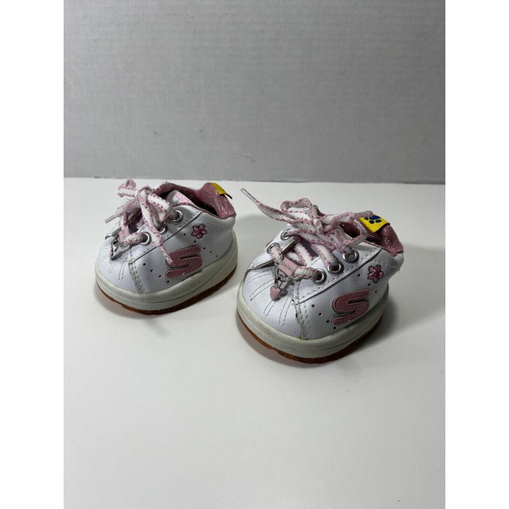 Build A Bear Sketcher Sneakers BAB Tennis Shoes Heart Charm Pink White